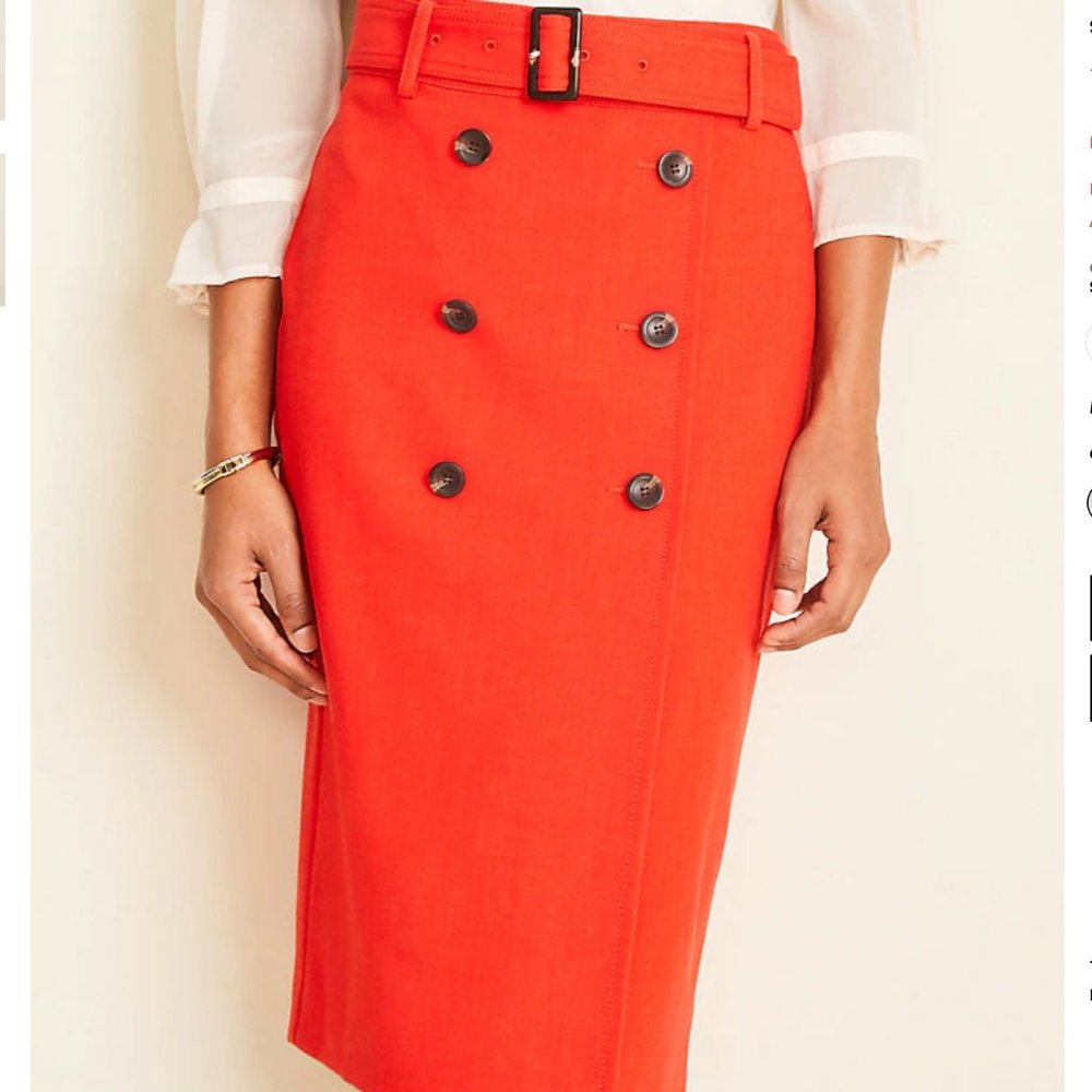 Ann Taylor Trench Pencil Skirt-belt-botton-520900-Cayenne Pepper/red-NWT